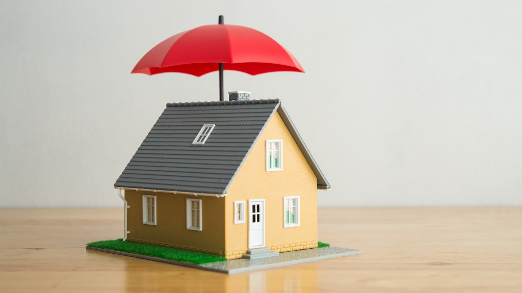 Red umbrella cover house model
