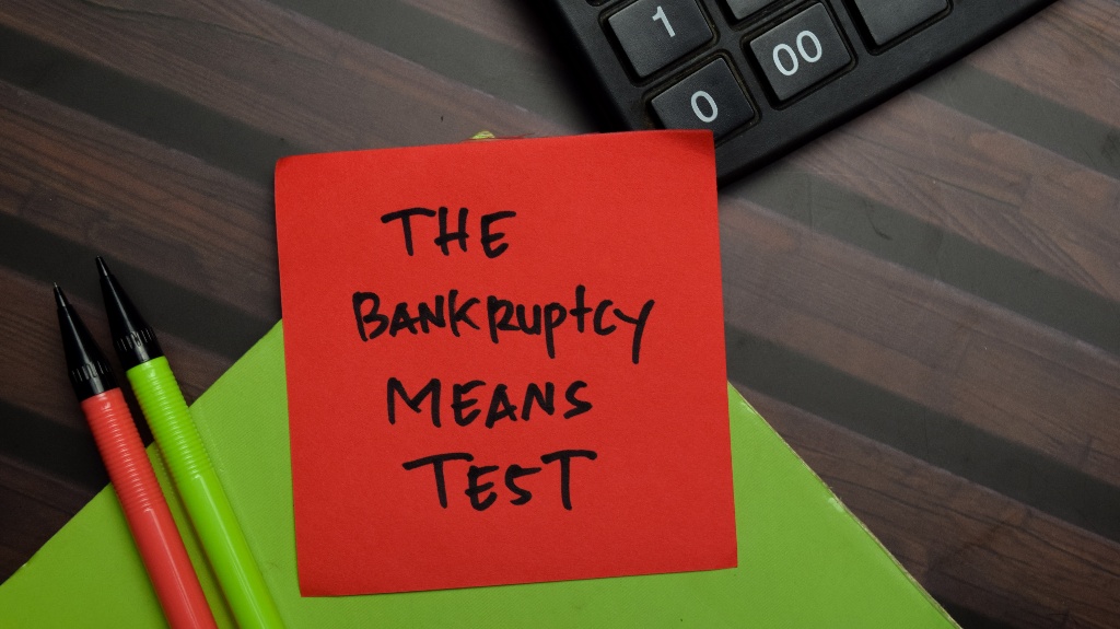 The Bankruptcy Means Test is written on sticky notes